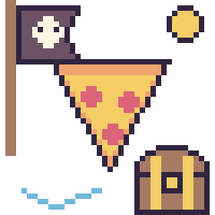 Pixel art Pizza en aventure pirate, grille 40 × 40