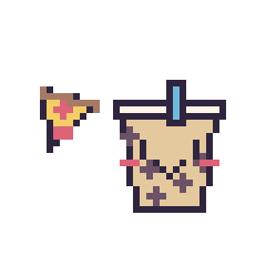 Pixel art Pizza simple 12 × 12 et Boba kawaii, grille 40 × 40