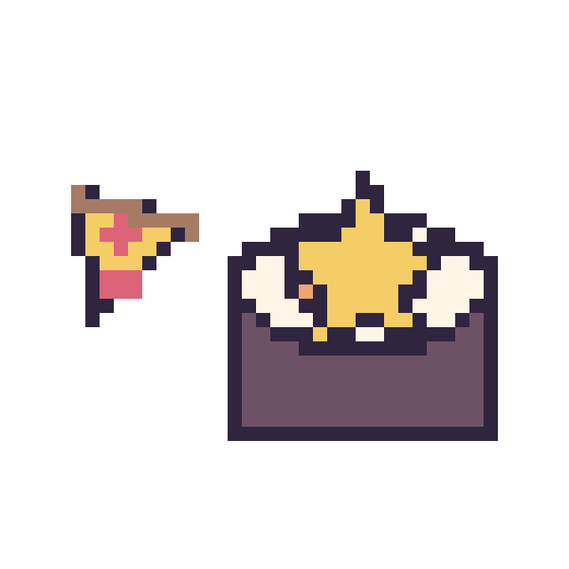 Modèle de pixel art Pizza simple 12 × 12 et Sushi avec une étoile sur une grille de 40 par 40 cases