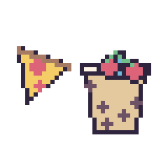 Pixel art Pizza simple 16 × 16 et Boba avec des cerises, grille 40 × 40