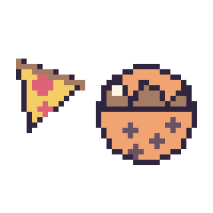Pixel art Pizza simple 16 × 16 et Cookie au chocolat, grille 40 × 40