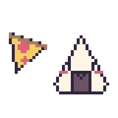 Pixel art Pizza simple 16 × 16 et Onigiri kawaii, grille 40 × 40