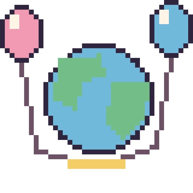 Modèle de pixel art Planète Terre avec des ballons sur une grille de 40 par 40 cases
