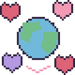 Pixel art Planète Terre avec des cœurs, grille 40 × 40