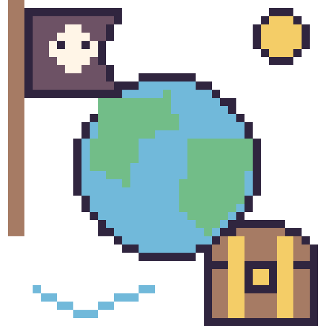 Modèle de pixel art Planète Terre en aventure pirate sur une grille de 40 par 40 cases