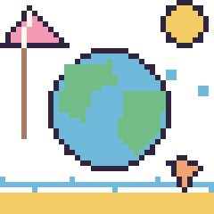 Pixel art Planète Terre à la plage, grille 40 × 40