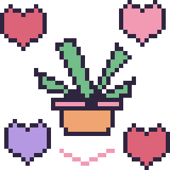 Pixel art Plante grasse avec des cœurs, grille 40 × 40