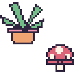 Pixel art Plante grasse et Champignon kawaii 16 × 16, grille 40 × 40