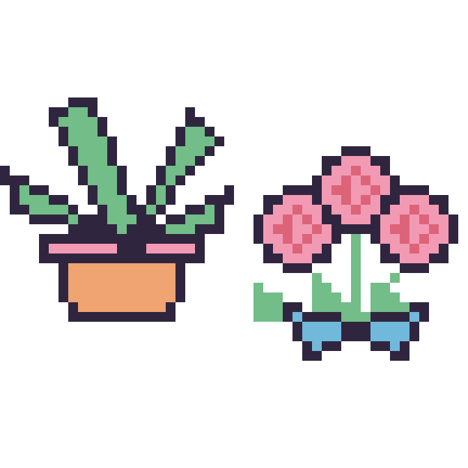 Modèle de pixel art Plante grasse et Rose en bouquet sur une grille de 48 par 48 cases