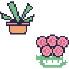 Pixel art Plante grasse et Rose en couronne, grille 48 × 48