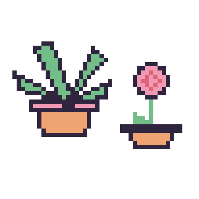 Modèle de pixel art Plante grasse et Rose en pot sur une grille de 48 par 48 cases