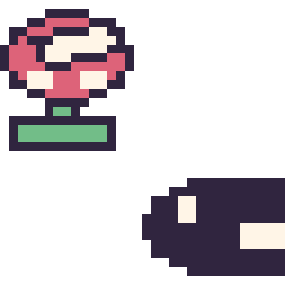 Pixel art Plante Piranha mini et Bill Balle mini, grille 32 × 32