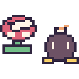 Pixel art Plante Piranha mini et Bob-omb mini, grille 32 × 32