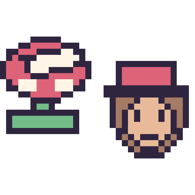 Modèle de pixel art Plante Piranha mini et Diddy Kong mini sur une grille de 32 par 32 cases