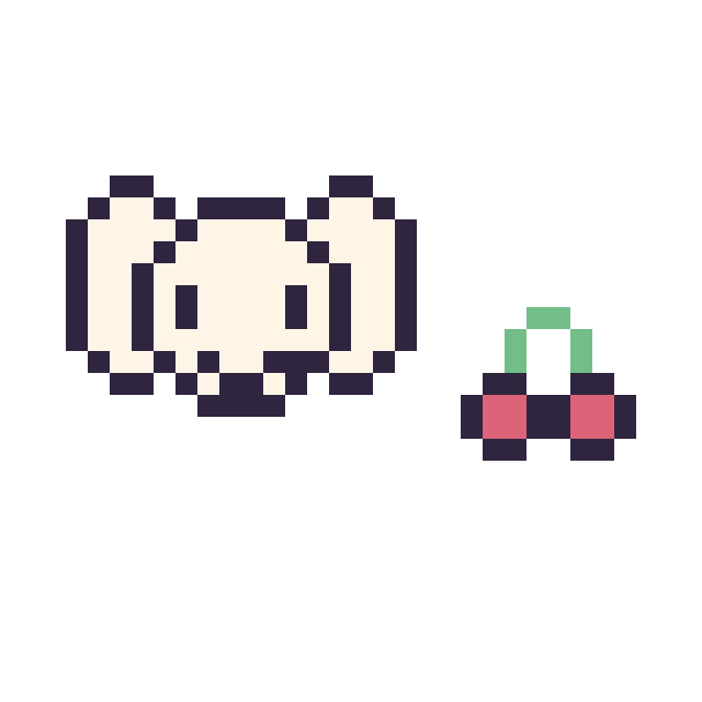 Modèle de pixel art Pochacco mini et Cerises mini sur une grille de 32 par 32 cases