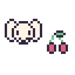 Pixel art Pochacco mini et Cerise simple 10 × 10, grille 32 × 32