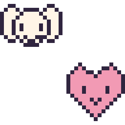 Pixel art Pochacco mini et Cœur kawaii 16 × 16, grille 32 × 32