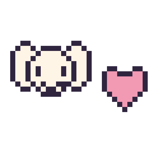 Modèle de pixel art Pochacco mini et Cœur simple 10 × 10 sur une grille de 32 par 32 cases