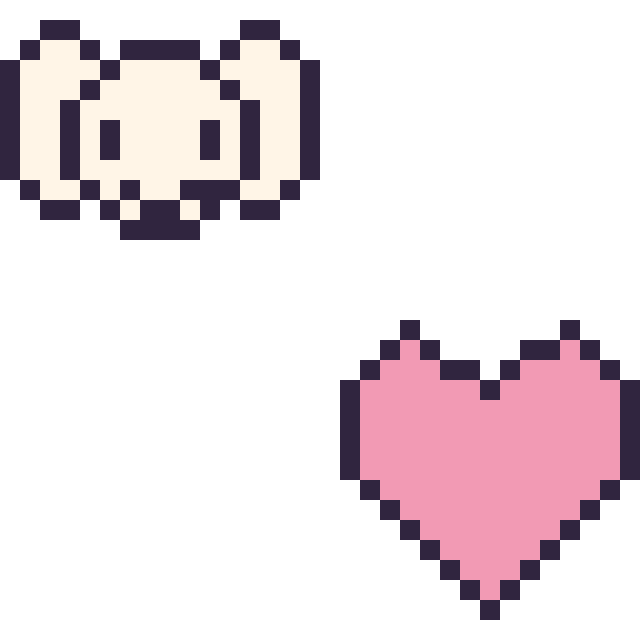 Modèle de pixel art Pochacco mini et Cœur simple 16 × 16 sur une grille de 32 par 32 cases