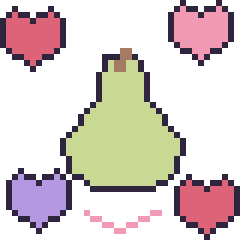 Pixel art Poire avec des cœurs, grille 40 × 40
