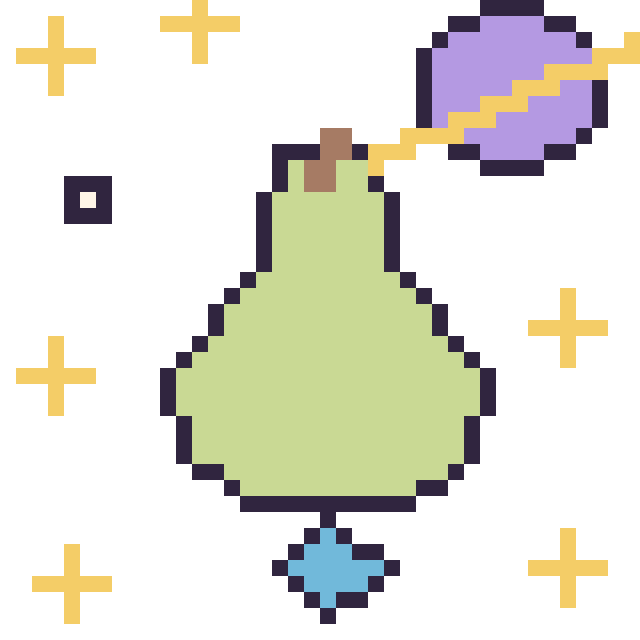 Modèle de pixel art Poire dans l’espace sur une grille de 40 par 40 cases