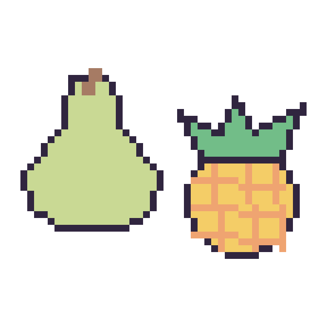 Modèle de pixel art Poire et Ananas sur une grille de 48 par 48 cases