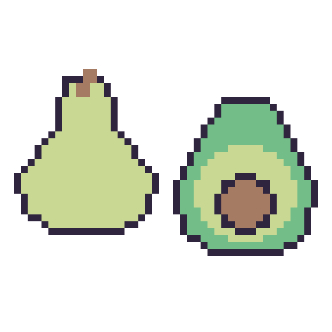 Modèle de pixel art Poire et Avocat sur une grille de 48 par 48 cases