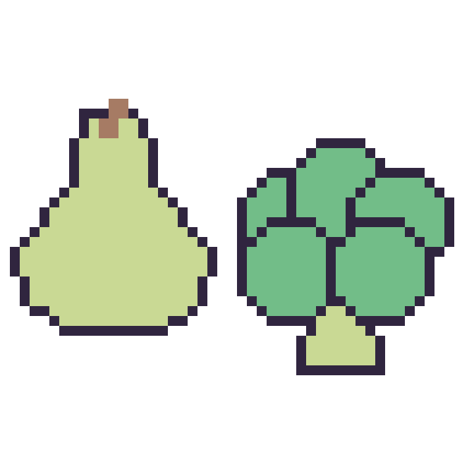 Modèle de pixel art Poire et Brocoli sur une grille de 48 par 48 cases