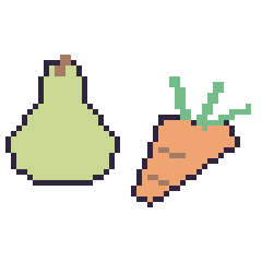 Pixel art Poire et Carotte, grille 48 × 48