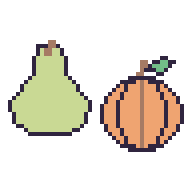 Modèle de pixel art Poire et Citrouille sur une grille de 48 par 48 cases