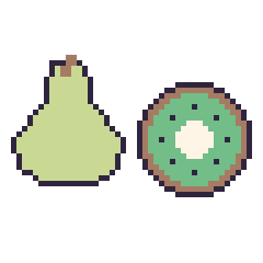 Pixel art Poire et Kiwi, grille 48 × 48