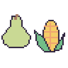 Pixel art Poire et Maïs, grille 48 × 48