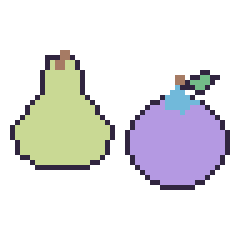 Pixel art Poire et Myrtille, grille 48 × 48