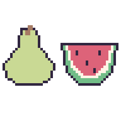 Pixel art Poire et Pastèque, grille 48 × 48