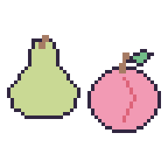 Pixel art Poire et Pêche, grille 48 × 48