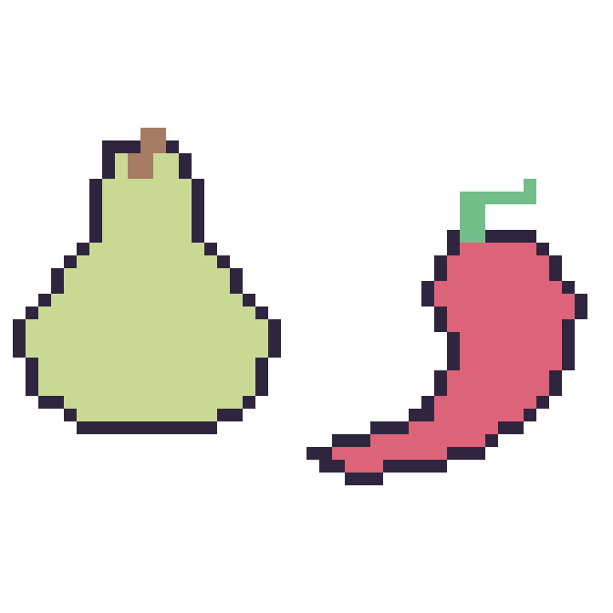 Modèle de pixel art Poire et Piment sur une grille de 48 par 48 cases