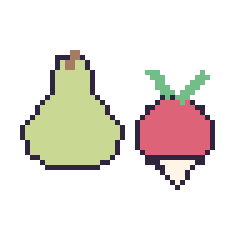 Pixel art Poire et Radis, grille 48 × 48