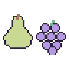 Pixel art Poire et Raisin, grille 48 × 48