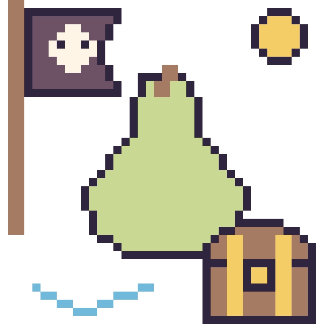Modèle de pixel art Poire en aventure pirate sur une grille de 40 par 40 cases