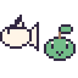 Pixel art Poissirène mini et Tortipouss mini, grille 32 × 32