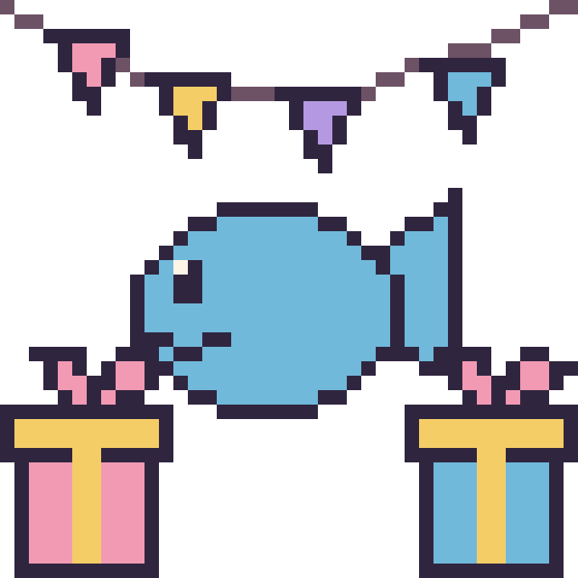 Modèle de pixel art Poisson pour un anniversaire sur une grille de 40 par 40 cases