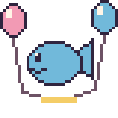 Pixel art Poisson avec des ballons, grille 40 × 40