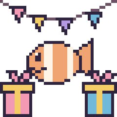 Pixel art Poisson-clown pour un anniversaire, grille 40 × 40