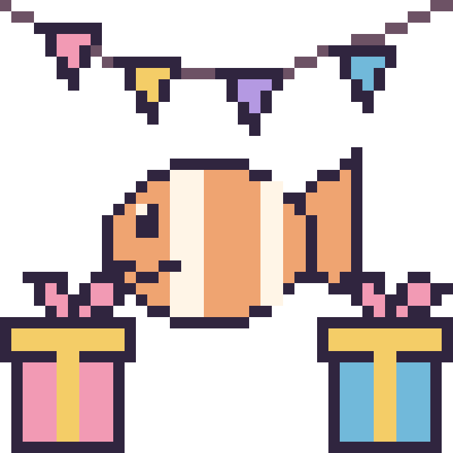 Modèle de pixel art Poisson-clown pour un anniversaire sur une grille de 40 par 40 cases