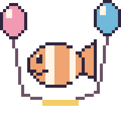 Pixel art Poisson-clown avec des ballons, grille 40 × 40