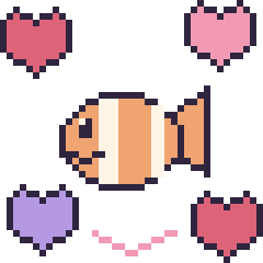 Pixel art Poisson-clown avec des cœurs, grille 40 × 40