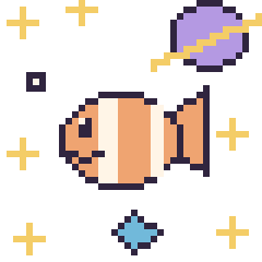 Pixel art Poisson-clown dans l’espace, grille 40 × 40