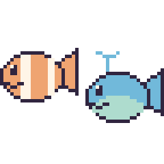 Pixel art Poisson-clown et Baleine, grille 48 × 48