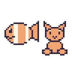 Pixel art Poisson-clown et Chat assis, grille 48 × 48