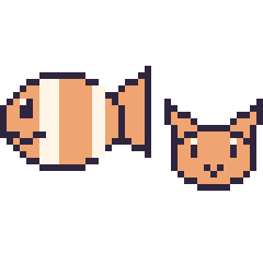 Pixel art Poisson-clown et Chat en portrait, grille 40 × 40